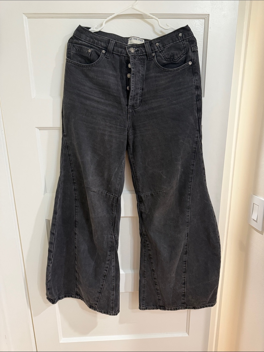 We The Free Washed Black High-Rise Wide Leg Jeans